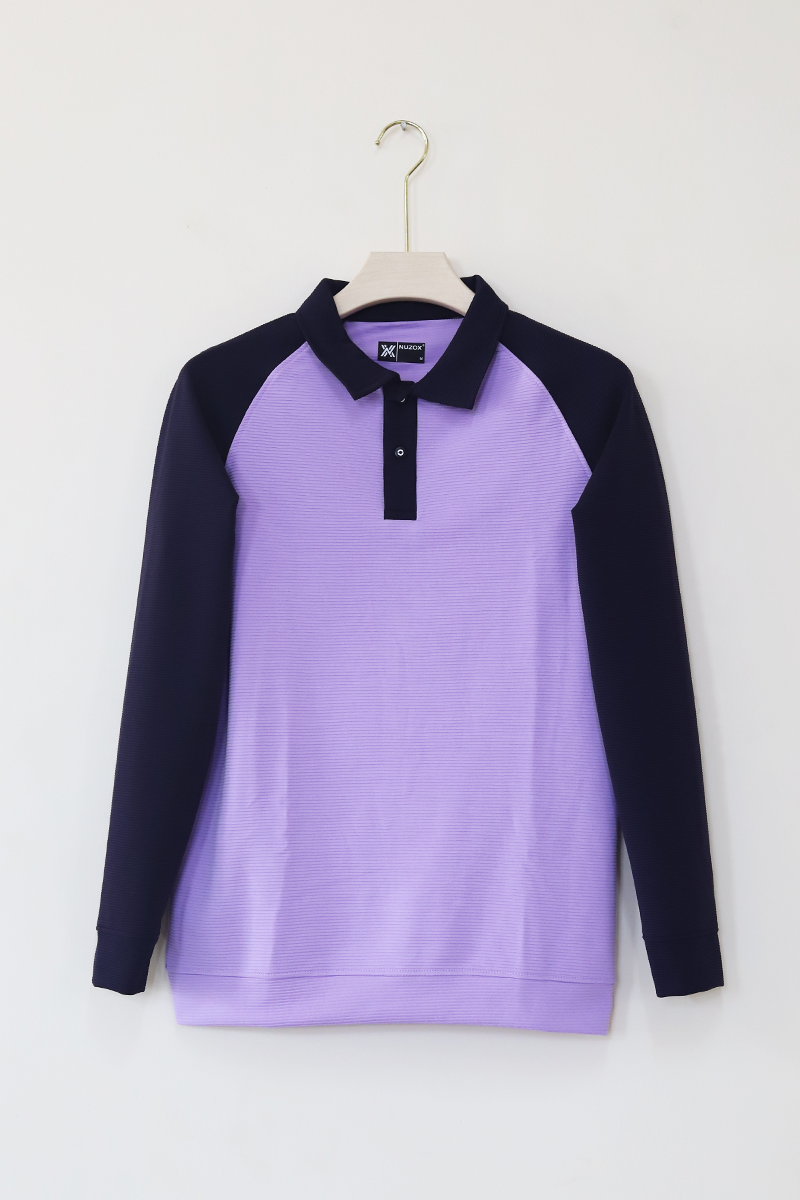 Collar Raglan Full Sleeve T-Shirt(purple With navy blue)